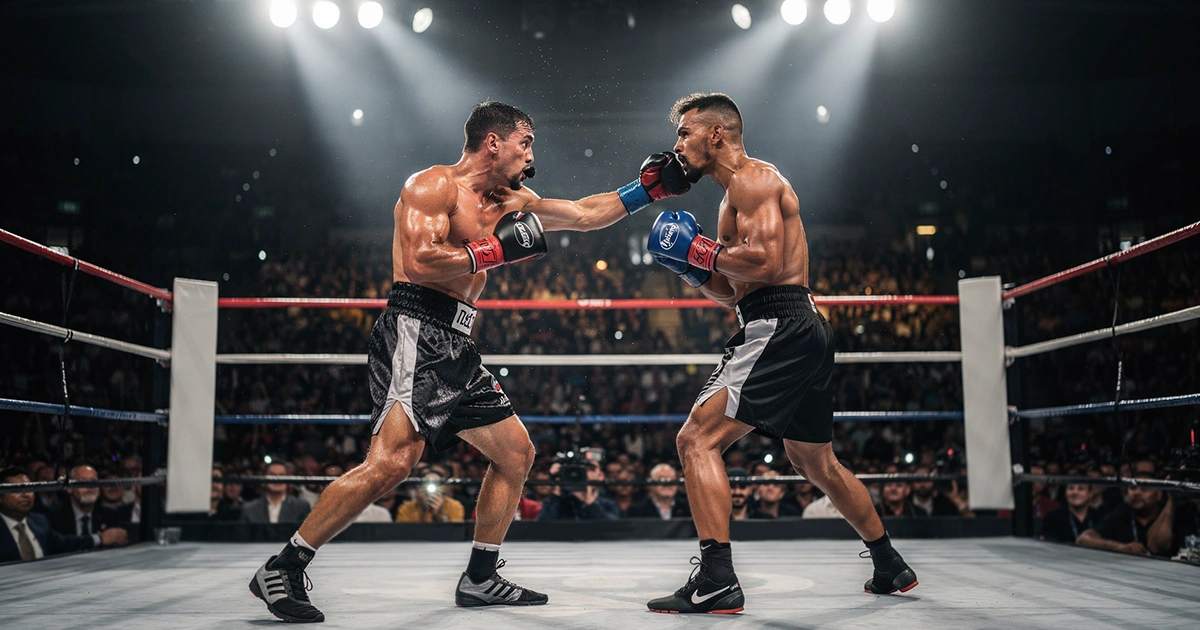 Boxkampf im professionellen Ring mit dramatischer Beleuchtung