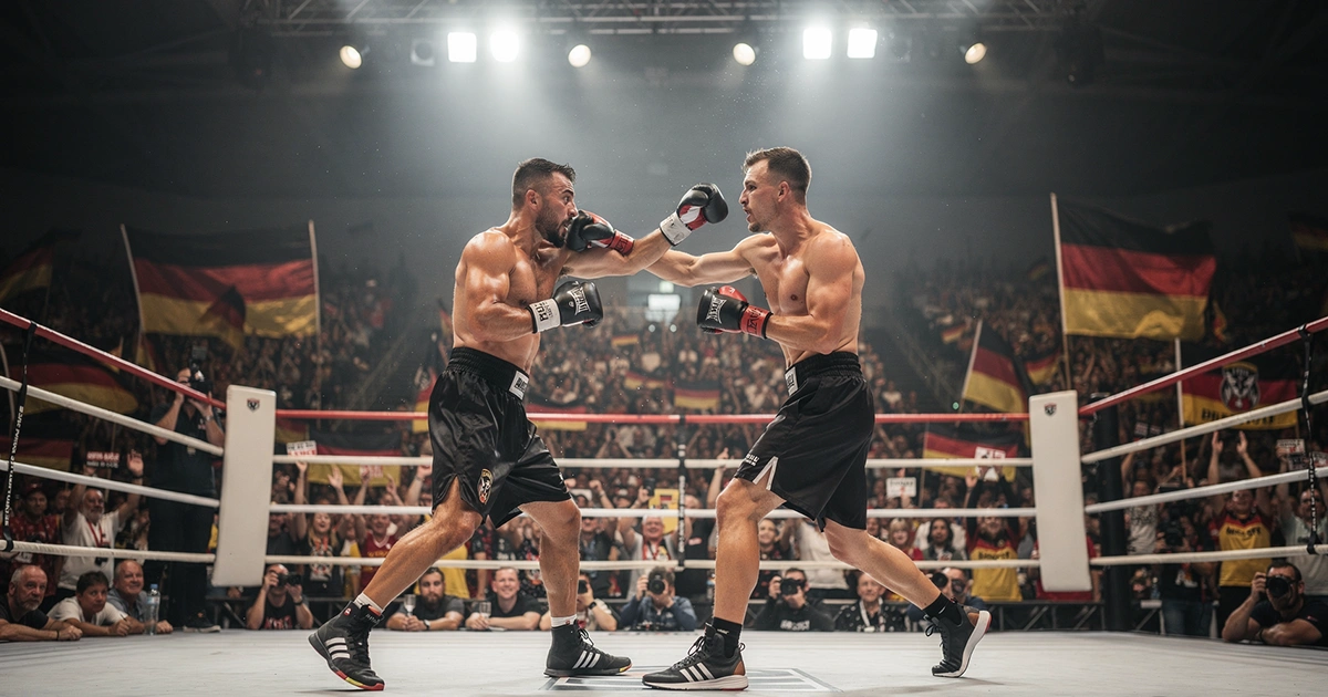 Deutscher Boxkampf im professionellen Ring mit Publikum