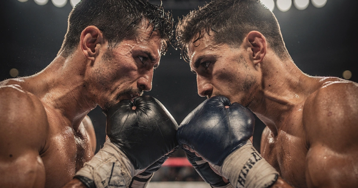 Spannender Boxkampf-Moment mit konzentrierten Kämpfern