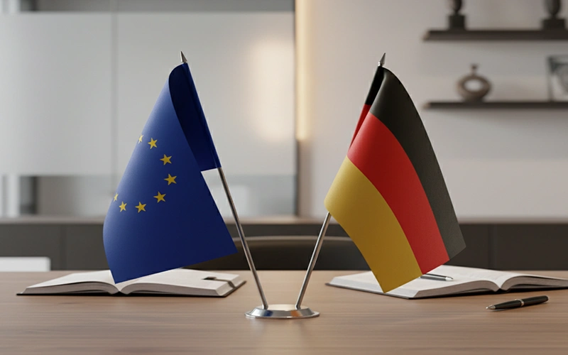EU-Flagge und deutsche Flagge nebeneinander