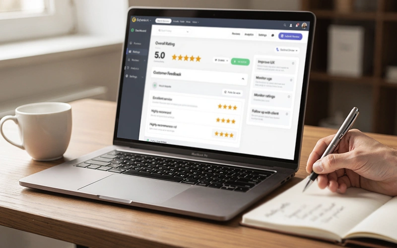 Bewertungskriterien für Wettanbieter auf einem Laptop-Bildschirm