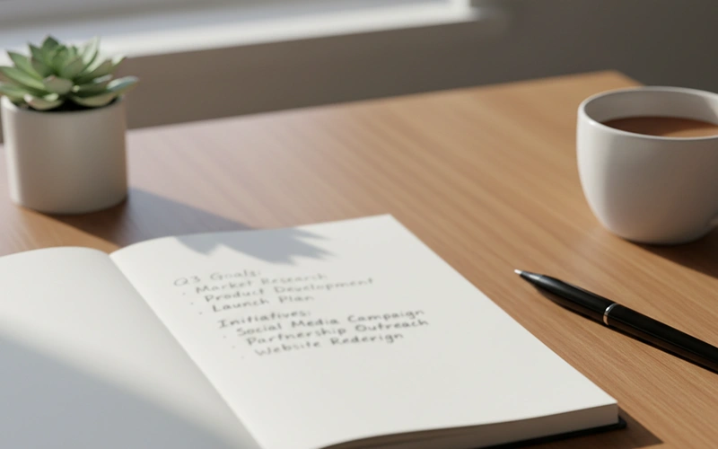 Notizblock mit Wettstrategie und Stift auf dem Tisch